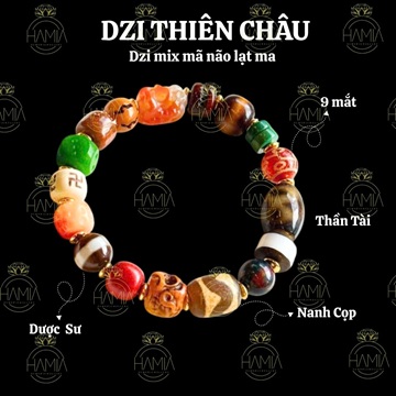 Vòng Dzi Thiên Châu Mix Mã Não Lạt Ma