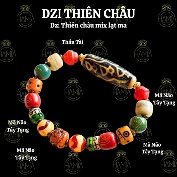 Vòng Dzi Thần Tài Mix Mã Não Lạt Ma
